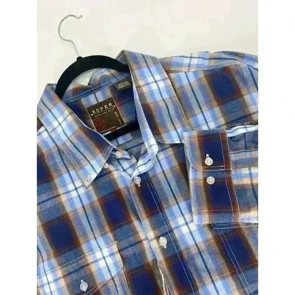 Roper Western Wear Men's Long Sleeve Button Down Plaid Shirt Size 3XL NWT Cowboy